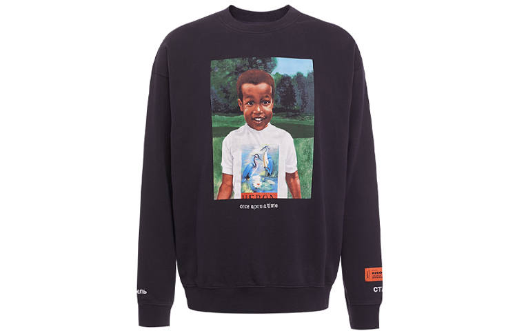HERON PRESTON Sweatshirts Men's Black Crew Neck Moderate Regular