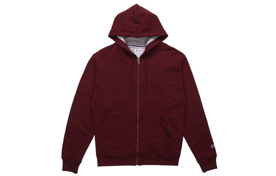 Champion Double Logo Embroidery Zipper Fleece Lined Sweatshirt US Version Unisex Burgundy