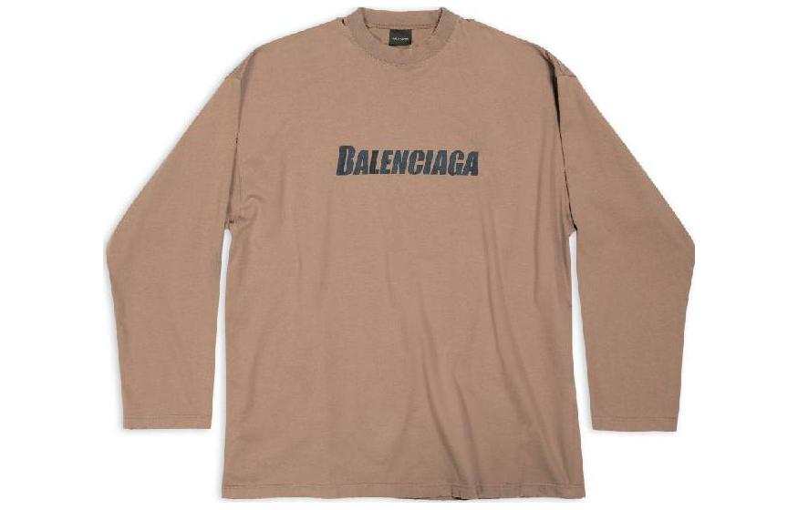 Balenciaga Casual Loose Fit Letter Print Long Sleeved SS23 T Shirt Men's Khaki