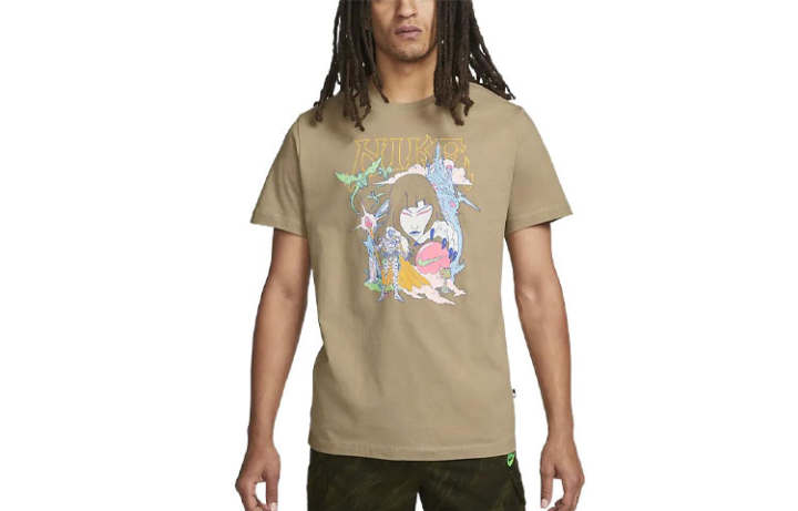 Nike Nike T Shirts Men's Khaki Crew Neck Moderate Straight Fit