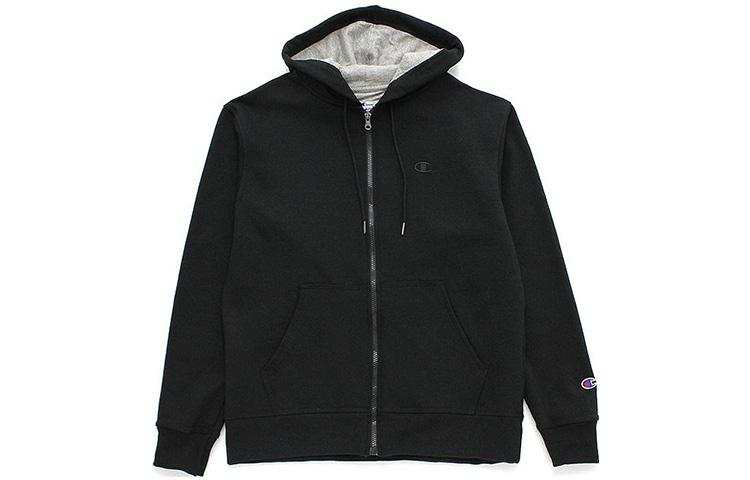 Champion Double Logo Zippers Hooded Fleece Lined Sweatshirt Unisex Black