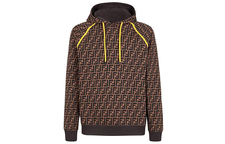FENDI Sweatshirts Men's Brown Hooded Moderate Regular