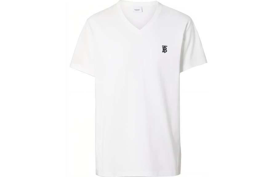 Burberry Monogram Motif Embroidered V Neck Tee