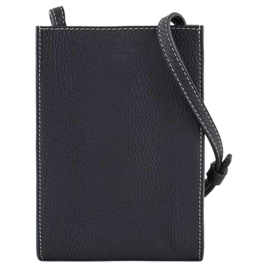 GIORGIO ARMANI ARMANI Calfskin Leather One Shoulder Crossbody Cell Phone Pouch Men's Black