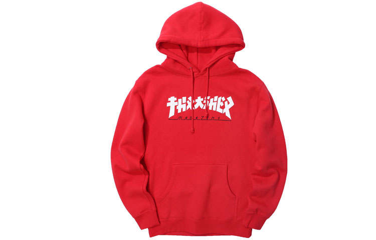 Thrasher Godzilla Hoodie Flame Godzilla Hoodie With Fleece Lining Sweatshirt US Version Unisex Red