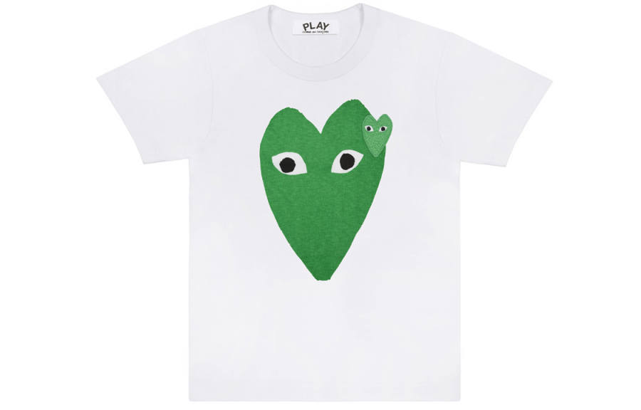 CDG Play Comme Des Garcons Play Women's Green Hearts T shirt White