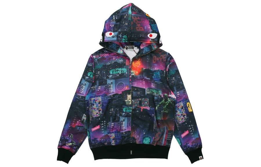 A BATHING APE Bape Neon Tokyo Shark Wide Full Zip Hoodie