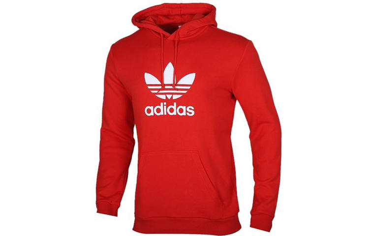 Adidas Originals Trefoil Sweatshirts Men's Bright Pink Red Fluorescent Hooded Moderate Regular
