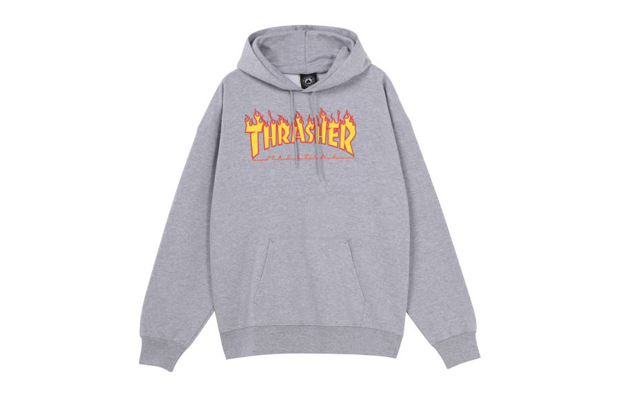 Thrasher Flame Hooded Loose Fit Fleece Lined Sweatshirt Unisex Gray