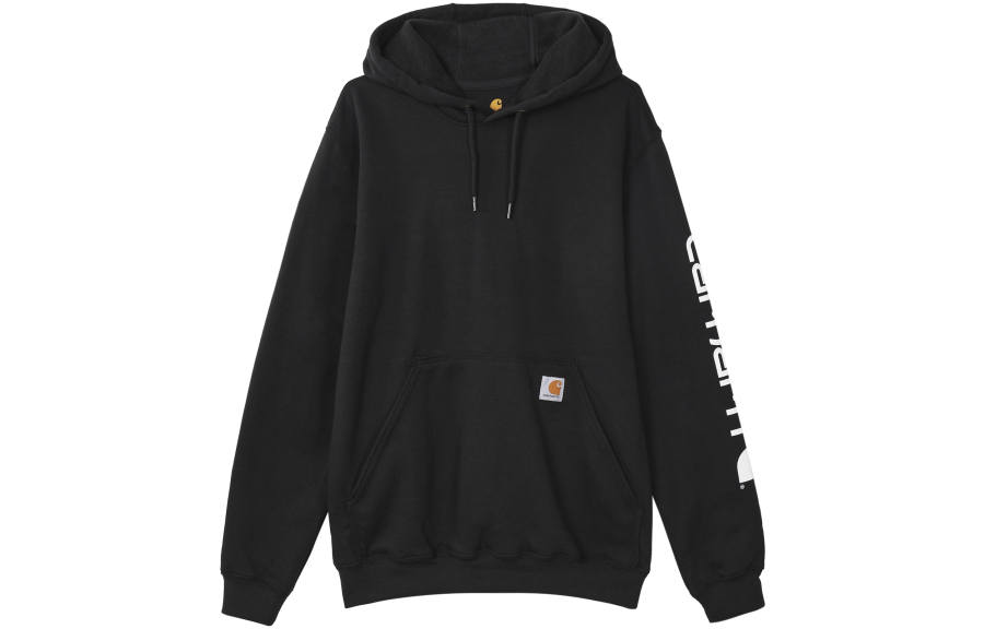 Carhartt K288 Logo Print Letter Fleece Lined Casual Pullover Sports Hooded Sweatshirt Men's Black