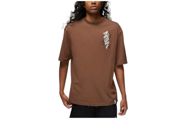 Jordan Jordan Zion T Shirts Men's Dark Brown Crew Neck Moderate Straight Fit