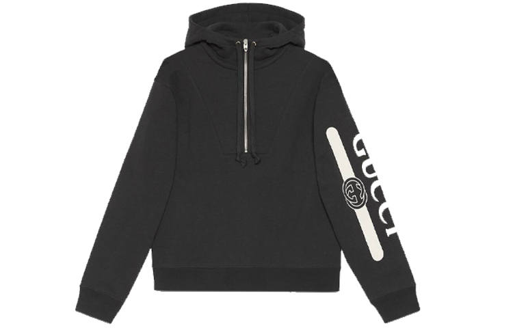GUCCI Sweatshirts Men's Black Hooded Non Detachable Moderate