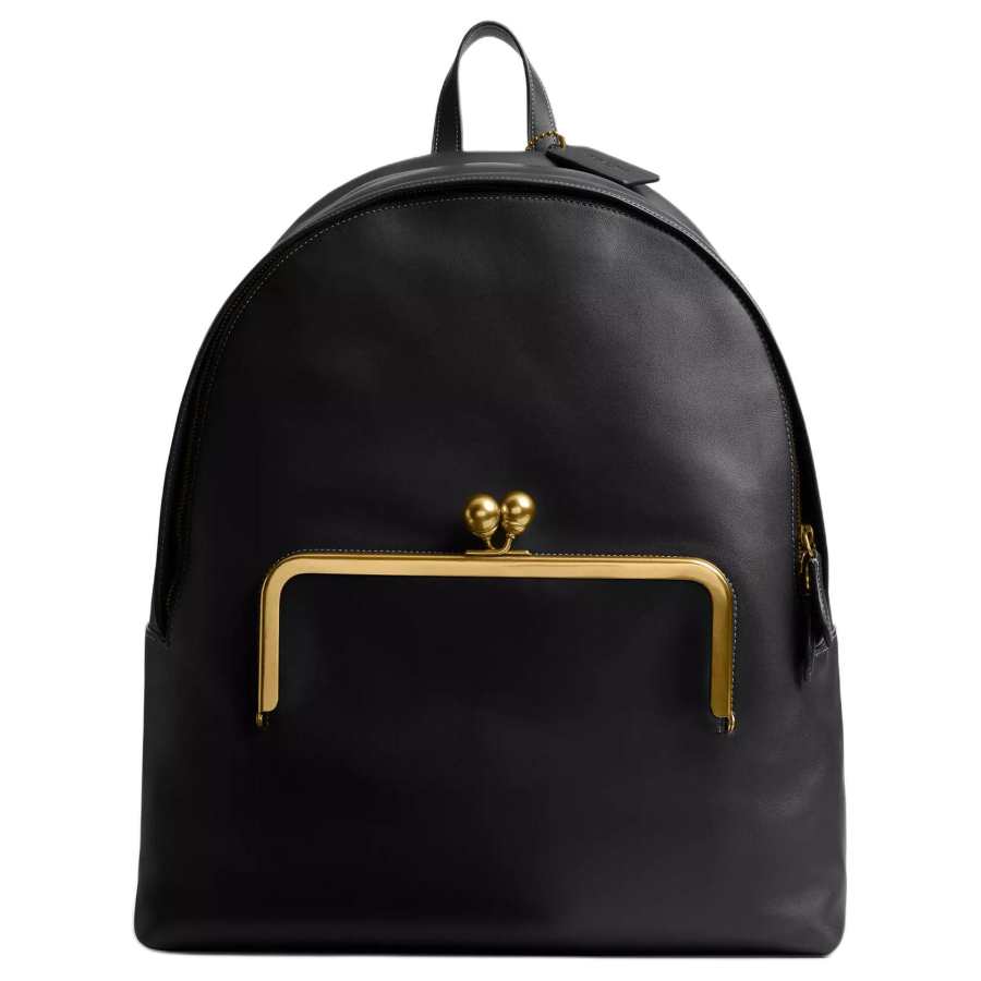 COACH Kisslock Glove Tanned Leather Backpack Large Women's Black