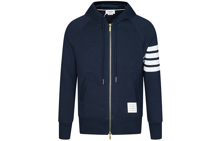 THOM BROWNE THOM BROWNE Engineered 4 Bar Zip Up Drawstring Hoodie