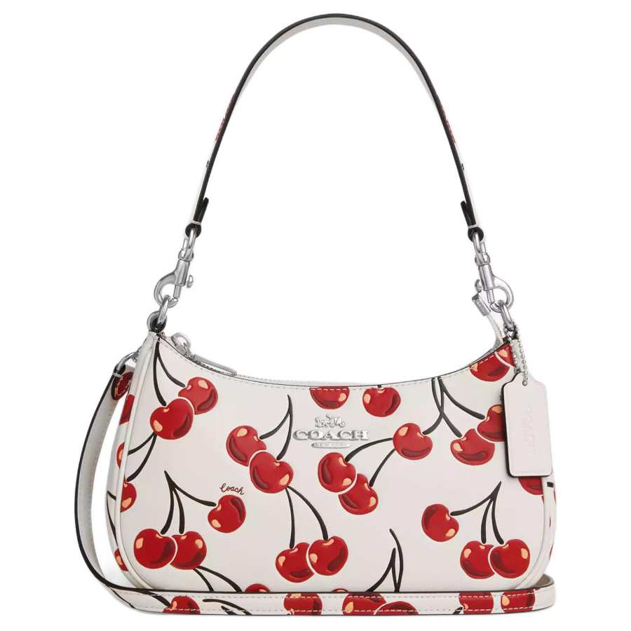 COACH COACH Teri Leather Shoulder Bag Medium Women's White & Red
