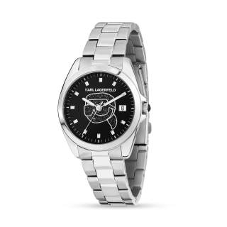 KARL LAGERFELD / Karl Lagerfeld Jeans Old Master And His Kitty Cat Wrist Watches Quartz Movement Steel Strap Black Dial