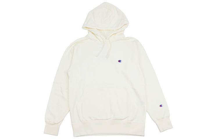 Champion Small Logo Hooded Fleece Lined Pullover Sweatshirt Japan Version Unisex Ecru