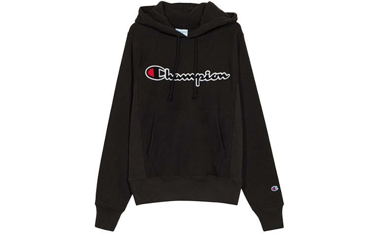 Champion Flock Grass Written Fleece Lined Hoodie Pullover Sweatshirt US Version Unisex Black