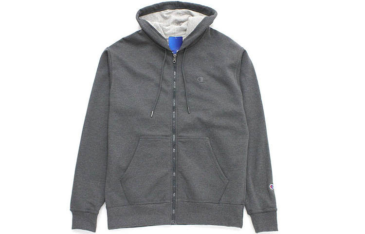 Champion Double Logo Embroidery Zip Front Hat Fleece Lined Sweatshirt US Version Unisex Dark Gray