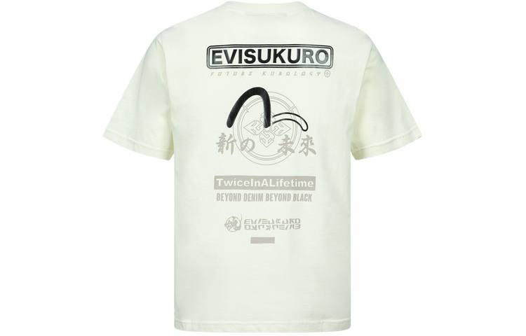 EVISU T Shirts Men's Beige Yellow Crew Neck Moderate Straight Fit
