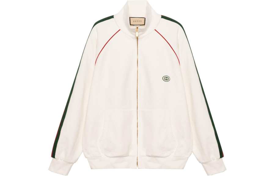 GUCCI Sweatshirts Men's White Stand Collar Moderate Cardigan
