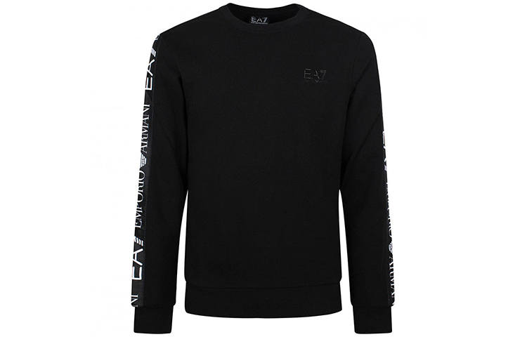 EMPORIO ARMANI EA7 Side Sleeve Logo Fleece Lined Stretch Cotton Crew Neck Sweatshirt Men's Black