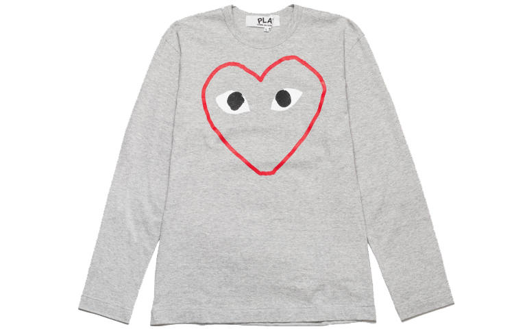 CDG Play T Shirts Men's Gray Crew Neck Moderate Straight Fit