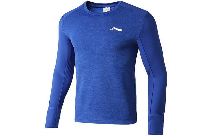 Li-Ning Li Ning Running Collection T Shirts Men's Blue Crew Neck Moderate Straight Fit