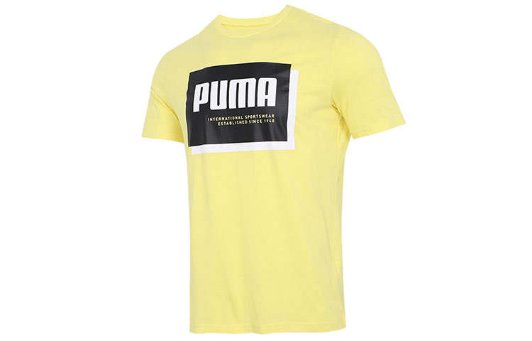 PUMA Cloud Pink T Shirts Men's Yellow Crew Neck Moderate Straight Fit