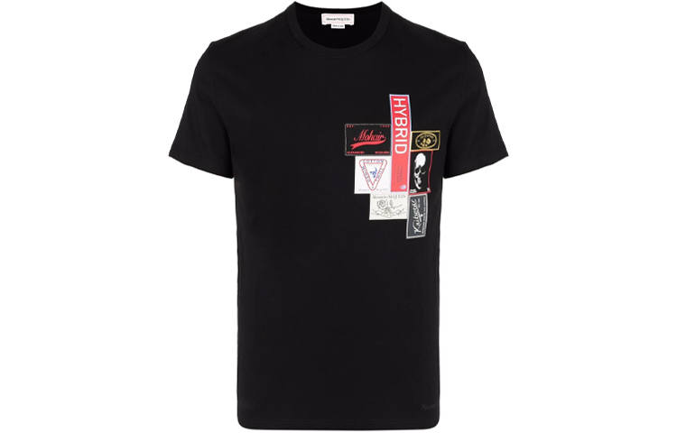 Alexander McQueen T Shirts Men's Black Crew Neck Moderate Straight Fit