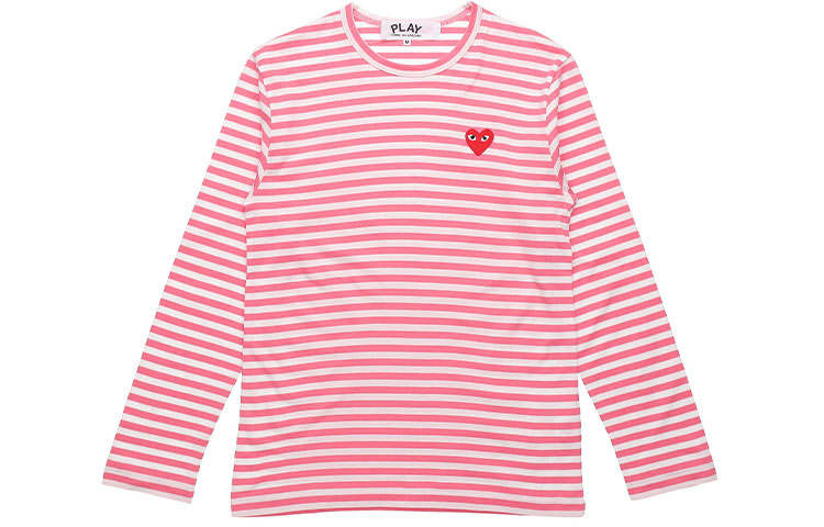 CDG Play T Shirts Men's Pink Crew Neck Moderate Straight Fit