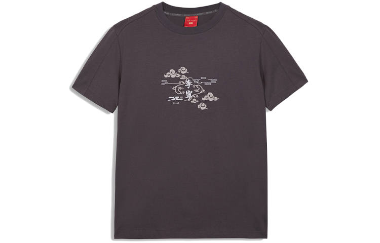 Li-Ning Li Ning T Shirts Unisex Black Crew Neck Moderate Straight Fit