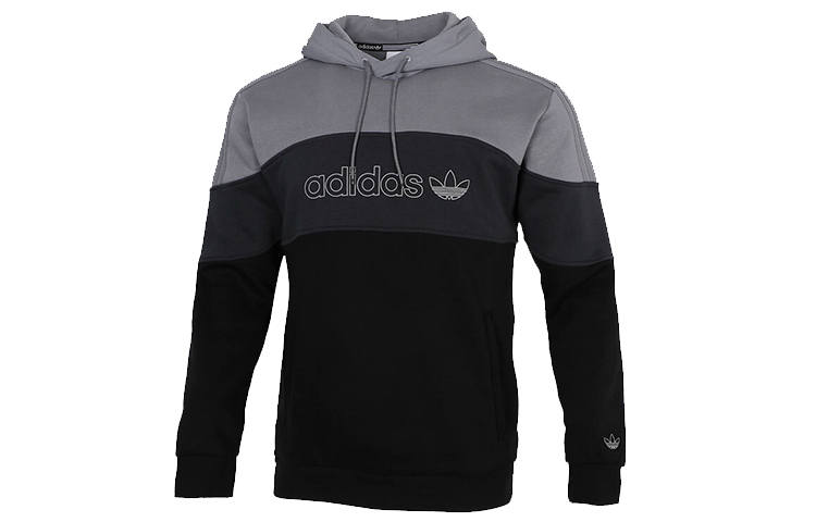 Adidas Originals Hooded Comfortable Fleece Lined Long Sleeved Sweatshirt Men's Gray Black