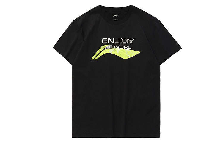 Li-Ning Li Ning T Shirts Men's Black Crew Neck Moderate Straight Fit