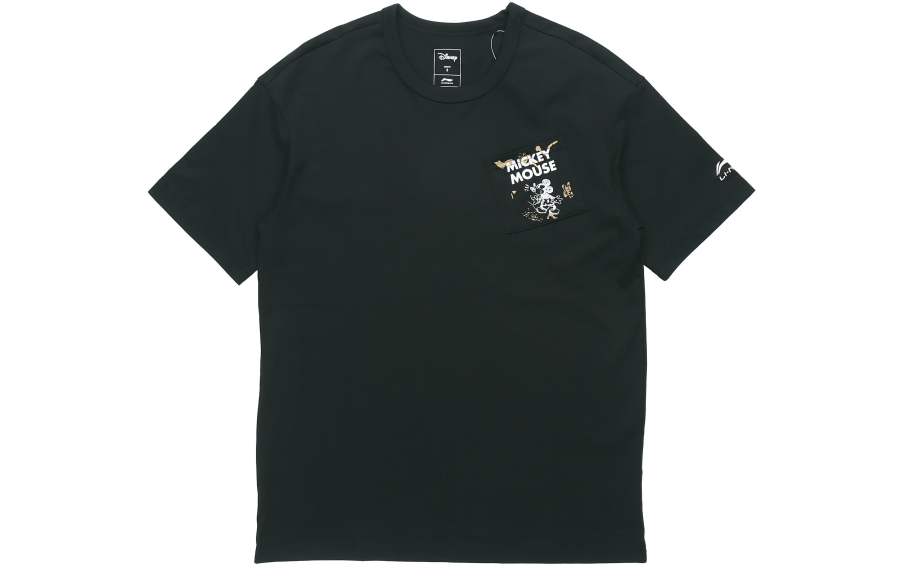 Li-Ning Li Ning X Disney T Shirts Men's New Standard Black Crew Neck Moderate Straight Fit