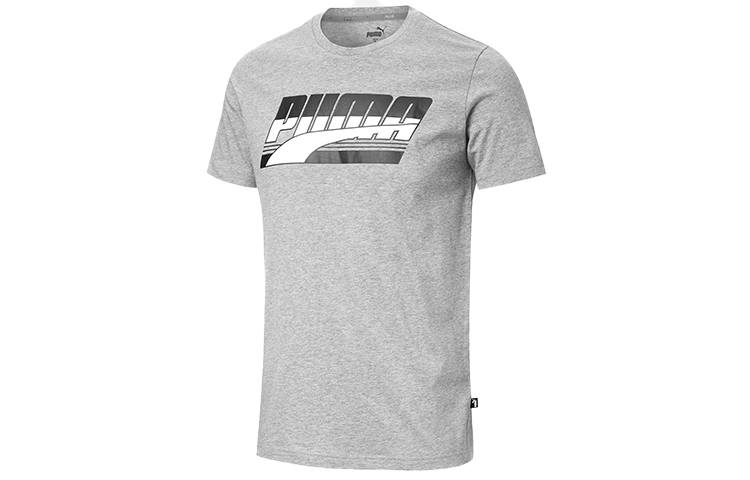 PUMA Chest T Shirts Men's Gray Crew Neck Moderate Straight Fit