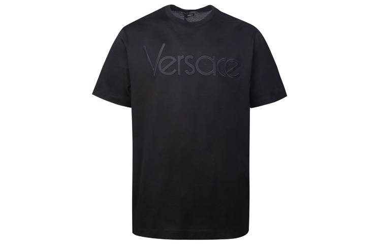 VERSACE T Shirts Men's Black Crew Neck Moderate Straight Fit