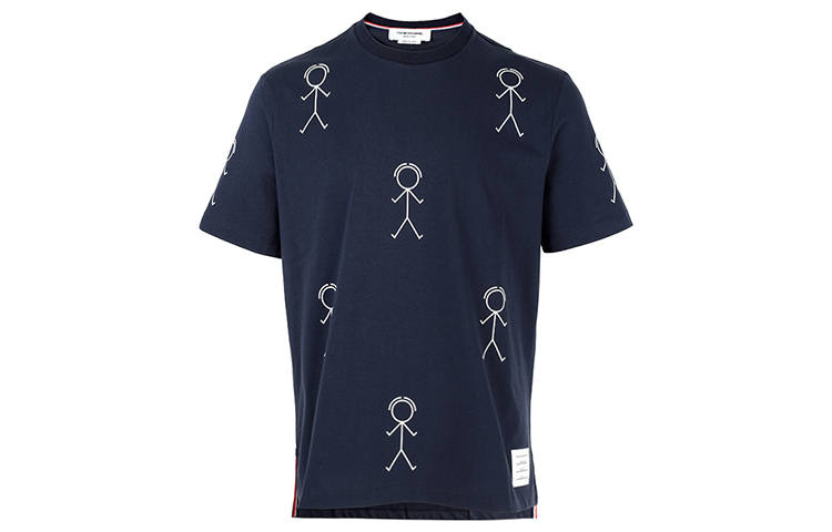 THOM BROWNE T Shirts Men's Blue Crew Neck Moderate Straight Fit