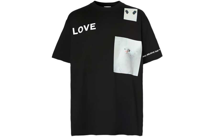 Burberry T Shirts Men's Black Crew Neck Moderate Straight Fit