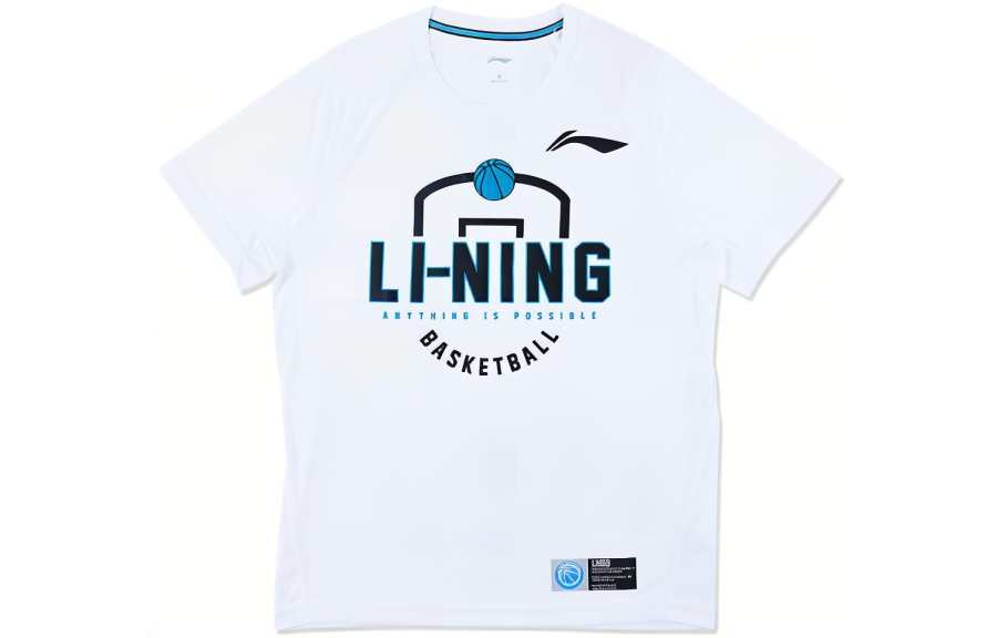 Li-Ning Li Ning T Shirts Men's White Crew Neck Moderate Straight Fit