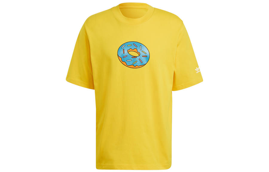Adidas Originals T Shirts Men's Yellow Crew Neck Moderate Straight Fit