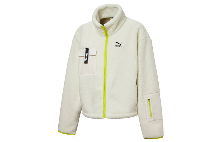 PUMA CLASSICS Color Block Stand Collar Zippers Fleece Lined Sherpa Cardigan Sweatshirt Unisex