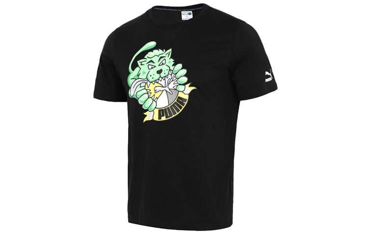 PUMA T Shirts Men's Black Crew Neck Moderate Straight Fit