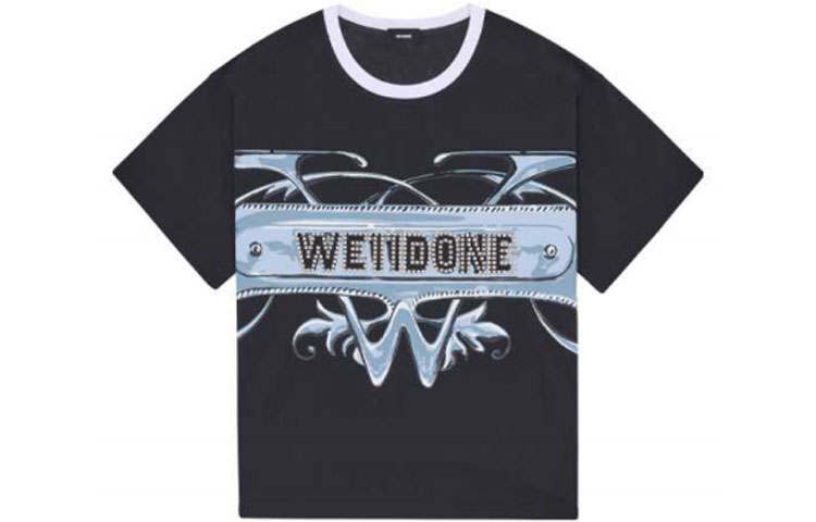 WE11DONE T Shirts Unisex Black Crew Neck Moderate Straight Fit