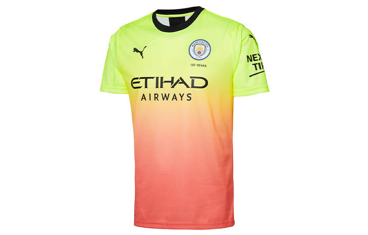 PUMA Manchester City T Shirts Men's Pink Yellow Crew Neck Moderate Straight Fit