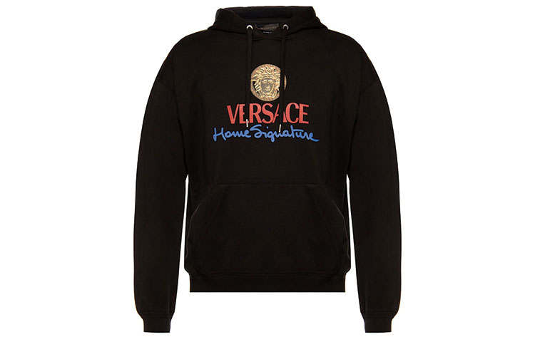 VERSACE VERSACE Sweatshirts Men's Black Hooded Moderate Regular
