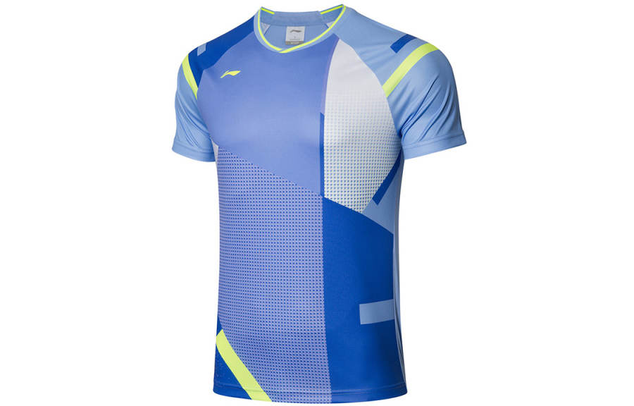Li-Ning Li Ning T Shirts Men's Sky Blue V Neck Moderate Straight Fit