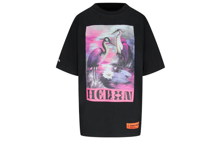 HERON PRESTON T Shirts Unisex Black Crew Neck Moderate Straight Fit