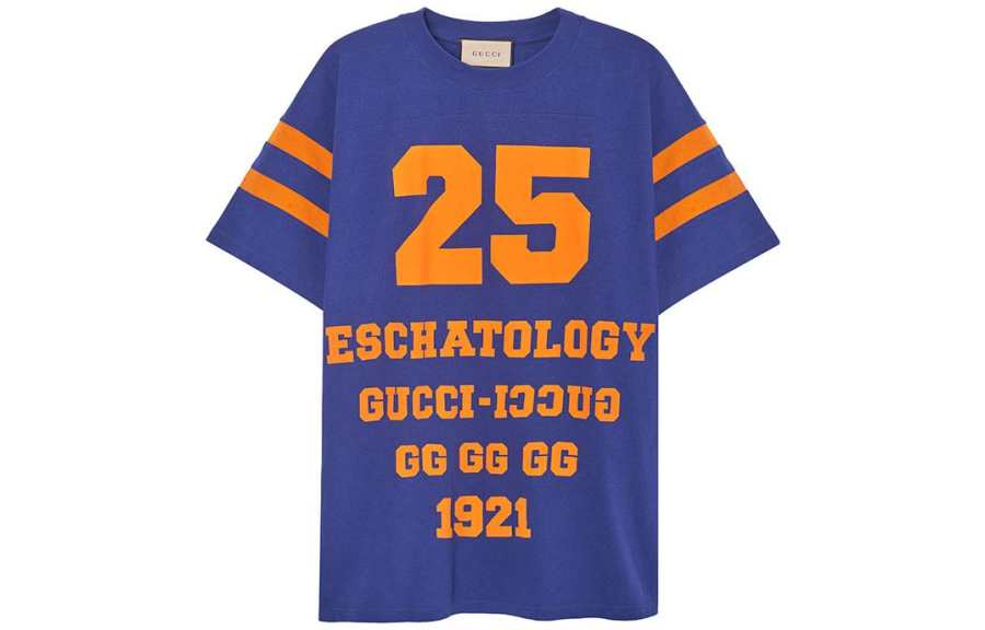 GUCCI 1921 T Shirts Men's Dark Blue Crew Neck Moderate Straight Fit