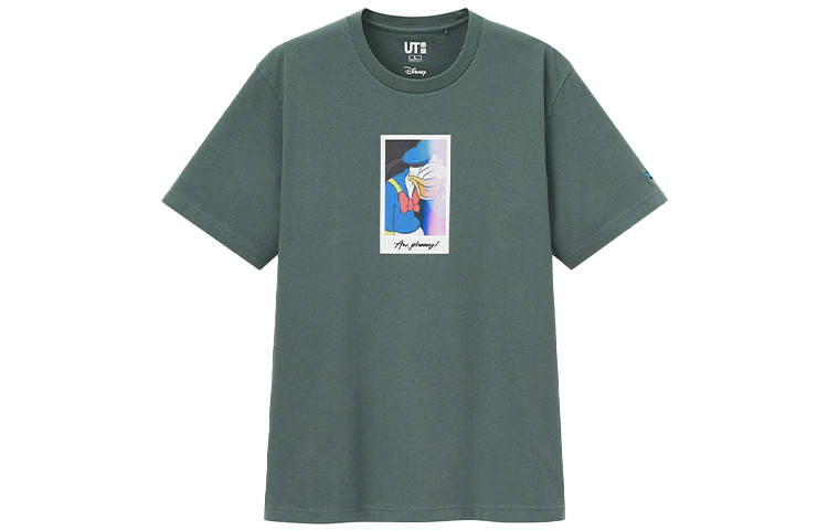 UNIQLO T Shirts Unisex Green Crew Neck Moderate Straight Fit